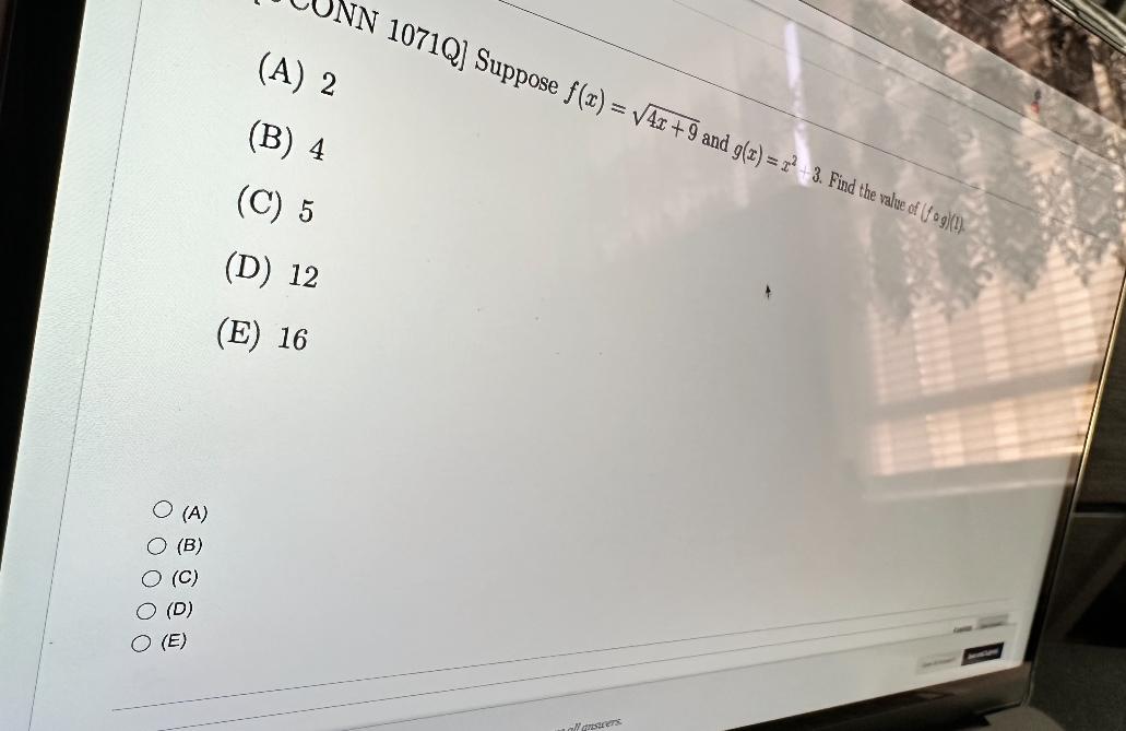 Solved (A) 2(B) 4(C) 5(D) 12(E) 16(A)(B)(C)(D)(E) | Chegg.com