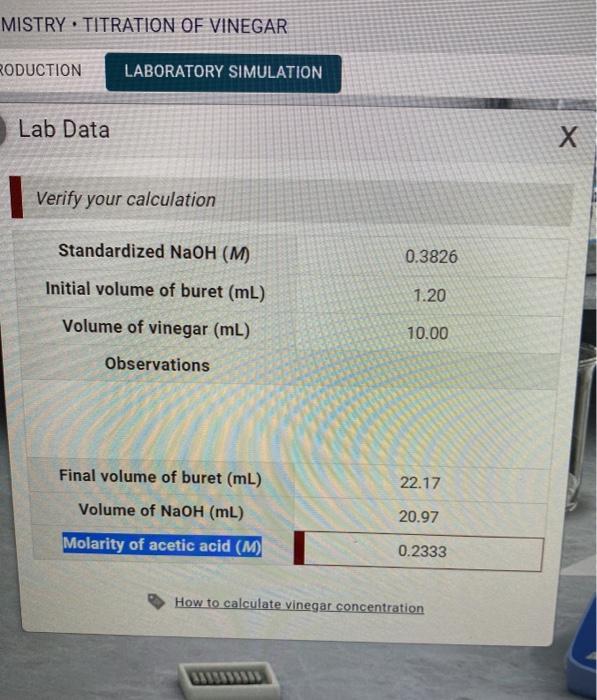 Solved MISTRY. TITRATION OF VINEGAR RODUCTION LABORATORY