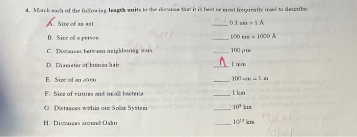Solved 4. Match each of the following length units to the | Chegg.com