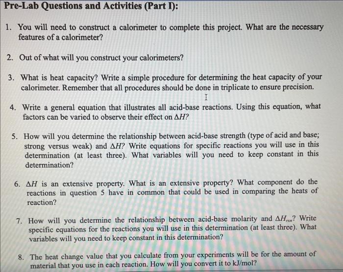 Solved Pre-Lab Questions and Activities (Part I): 1. You | Chegg.com