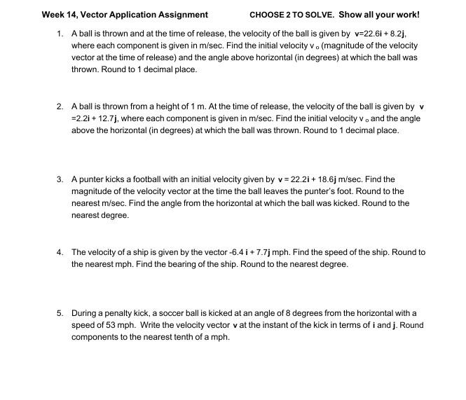 Solved Week 14, Vector Application Assignment CHOOSE 2 TO | Chegg.com