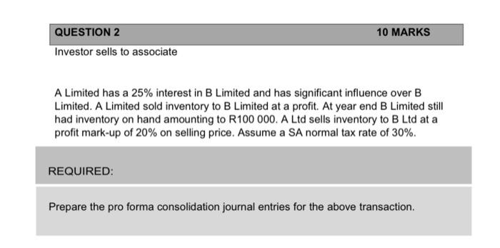 Solved A Limited Has A 25% Interest In B Limited And Has | Chegg.com