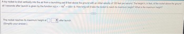 Solved A toy rocket is shot vertically into the air from a | Chegg.com