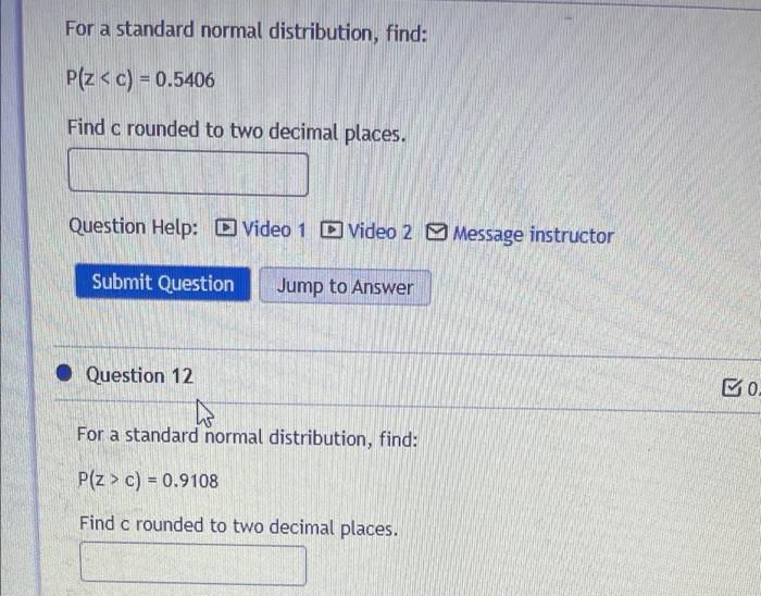 Solved For a standard normal distribution, find: Plz« c) = | Chegg.com