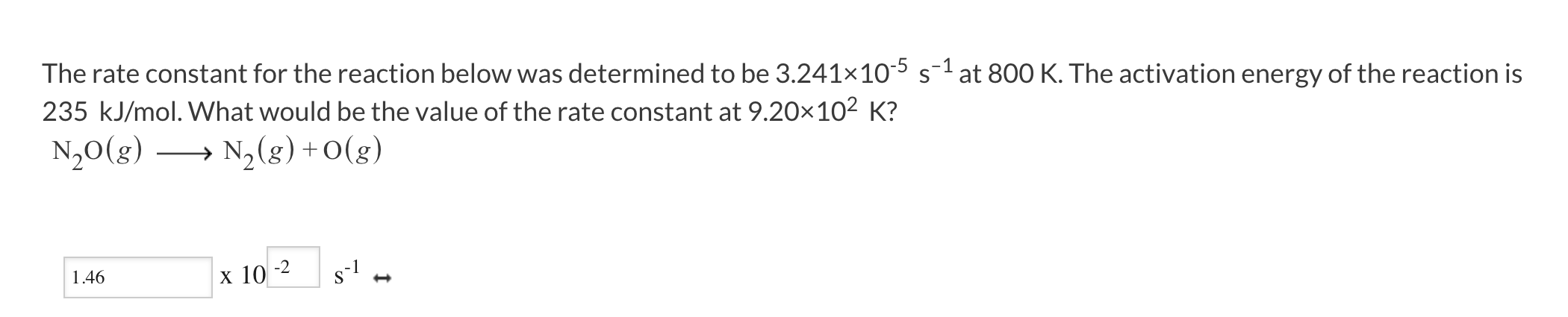 Solved The rate constant for the reaction below was | Chegg.com