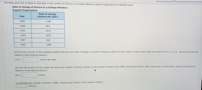 Solved The table gives the increase or decrease in the | Chegg.com