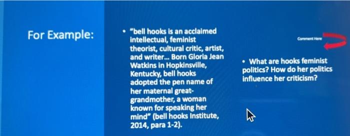 For Example: • 'bell hooks is an acclaimed | Chegg.com