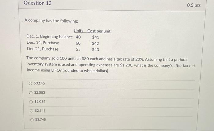 Solved Question 13 0.5 pts A company has the following: | Chegg.com