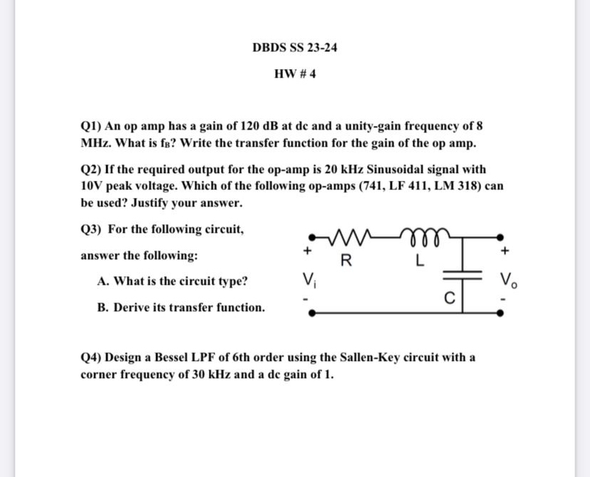 Solved Dbds Ss 23 24hw 4q1 ﻿an Op Amp Has A Gain Of 120db