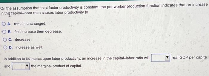 Solved On the assumption that total factor productivity is | Chegg.com