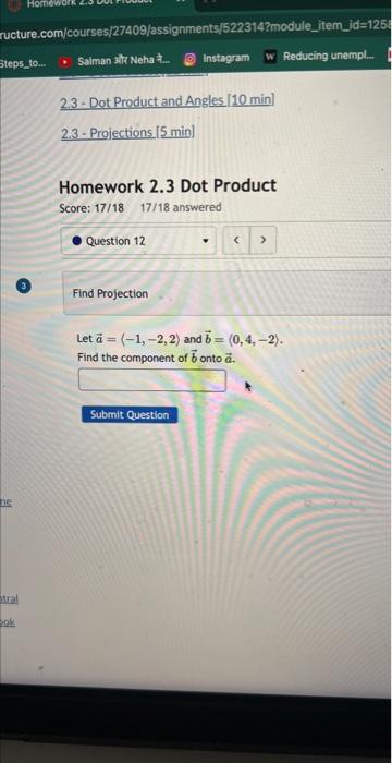 Solved Let A= −1,−2,2 And B=(0,4,−2). Find The Component Of | Chegg.com