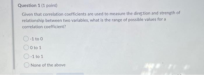 Solved Question 1 (1 point) Given that correlation | Chegg.com