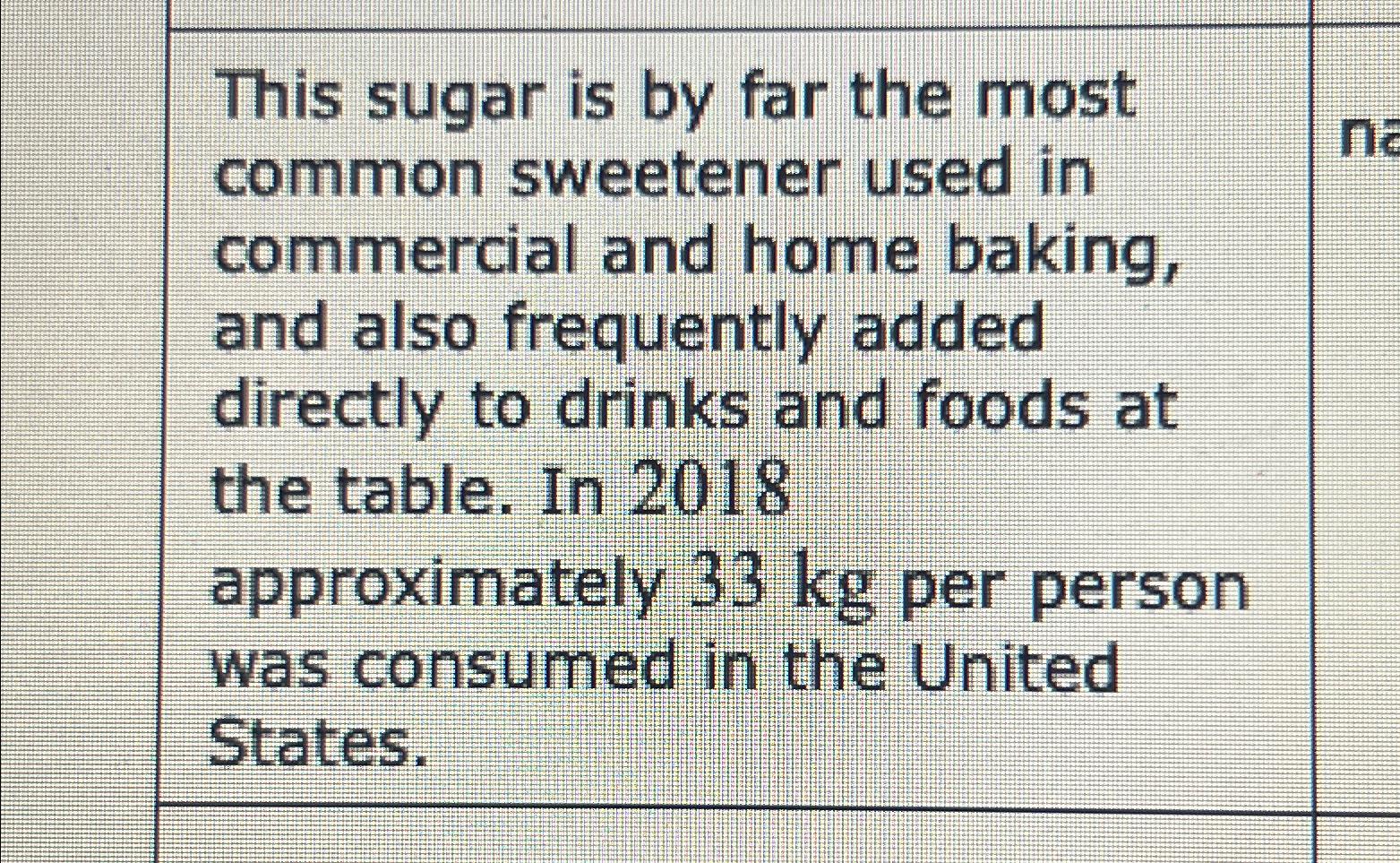 Solved This sugar is by far the most common sweetener used Chegg