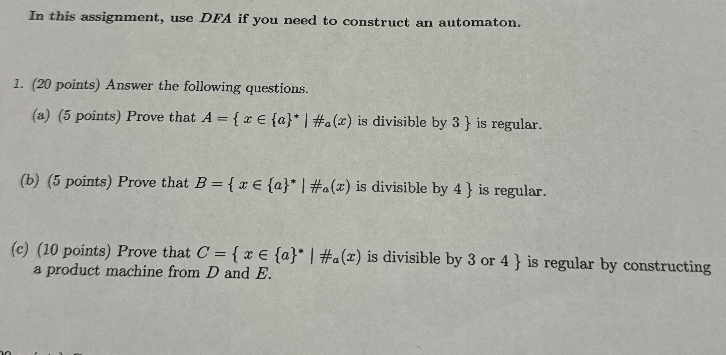 Solved In this assignment, use DFA if you need to construct | Chegg.com