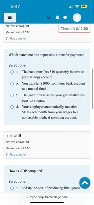 Solved Which statement best represents a transfer payment? | Chegg.com