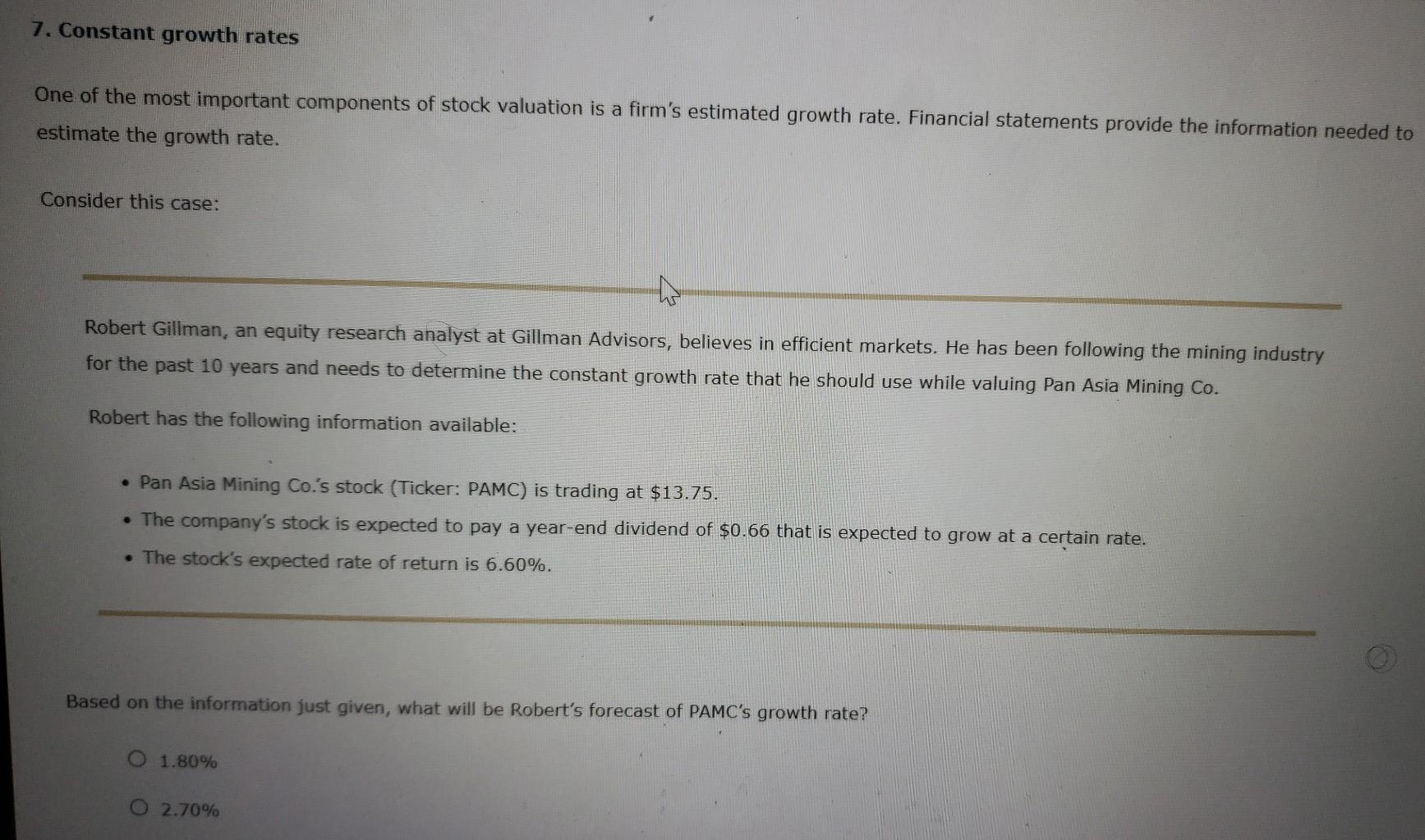 Solved 7. Constant growth rates One of the most important | Chegg.com
