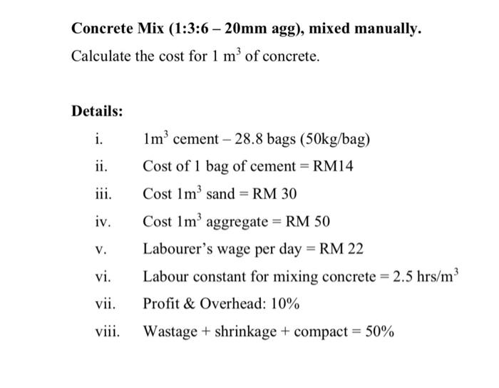 Solved Concrete Mix (136 20mm agg), mixed manually.