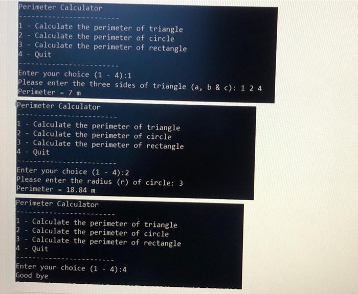 Solved Write a C program that displays the following menu: | Chegg.com