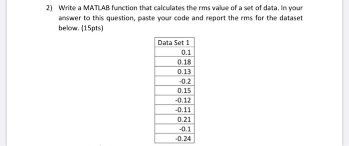 Solved 2) Write a MATLAB function that calculates the rms | Chegg.com