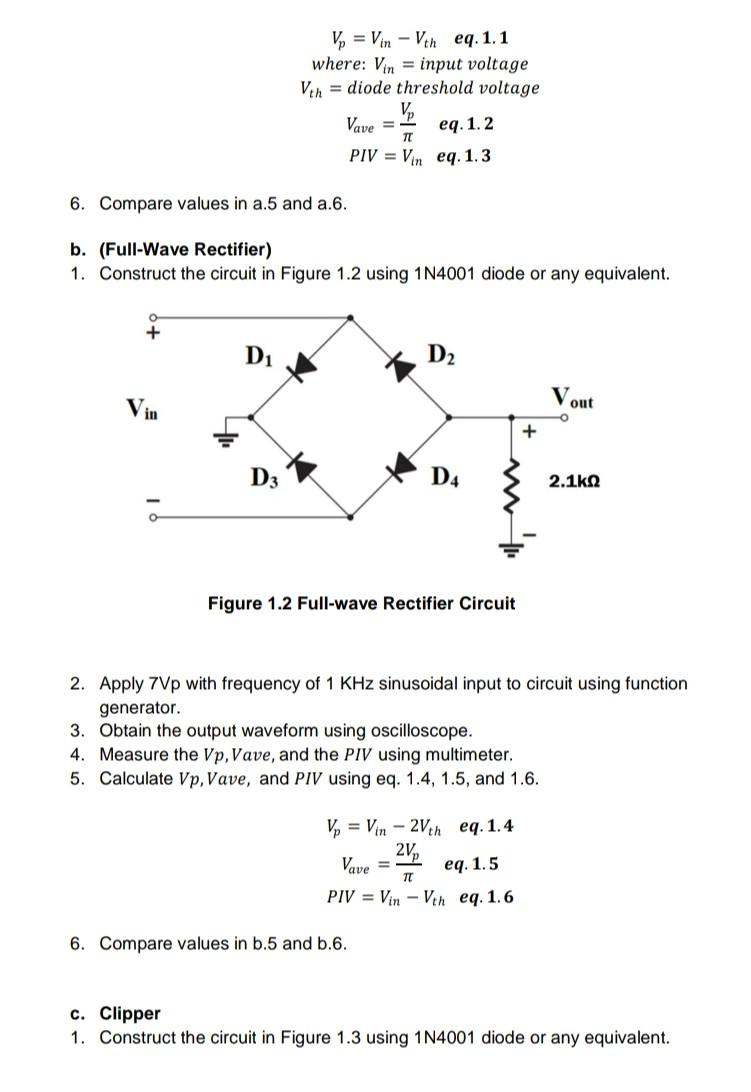 Solved Experiment 1 Diode Application (Rectifier, Clipper,