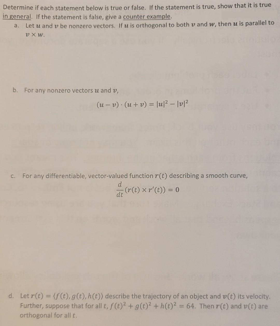 Solved Determine if each statement below is true or false. | Chegg.com