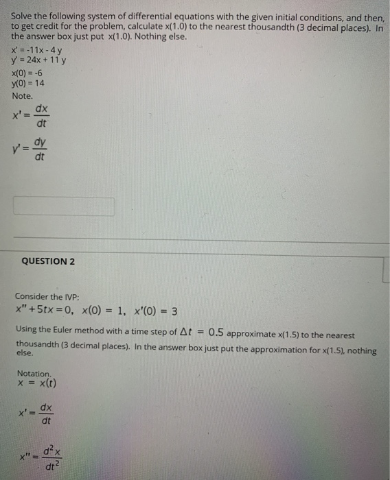 Solved Solve the following system of differential equations | Chegg.com