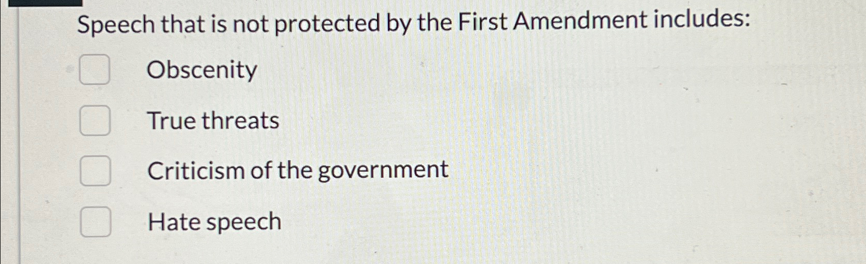Solved Speech that is not protected by the First Amendment | Chegg.com