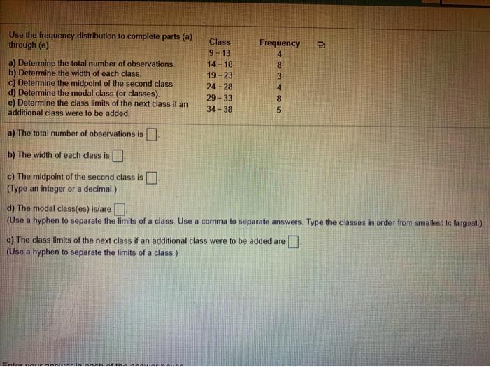 Solved Use The Frequency Distribution To Complete Parts (a) | Chegg.com