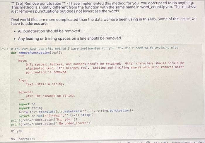 return re.sub (r′[∧∣w∣s]′∵, text ).strip () print | Chegg.com