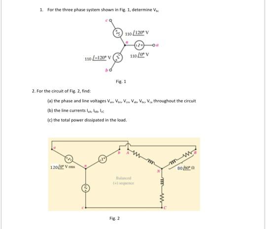 Solved 1. For the three phase system shown in Fig. 1, | Chegg.com