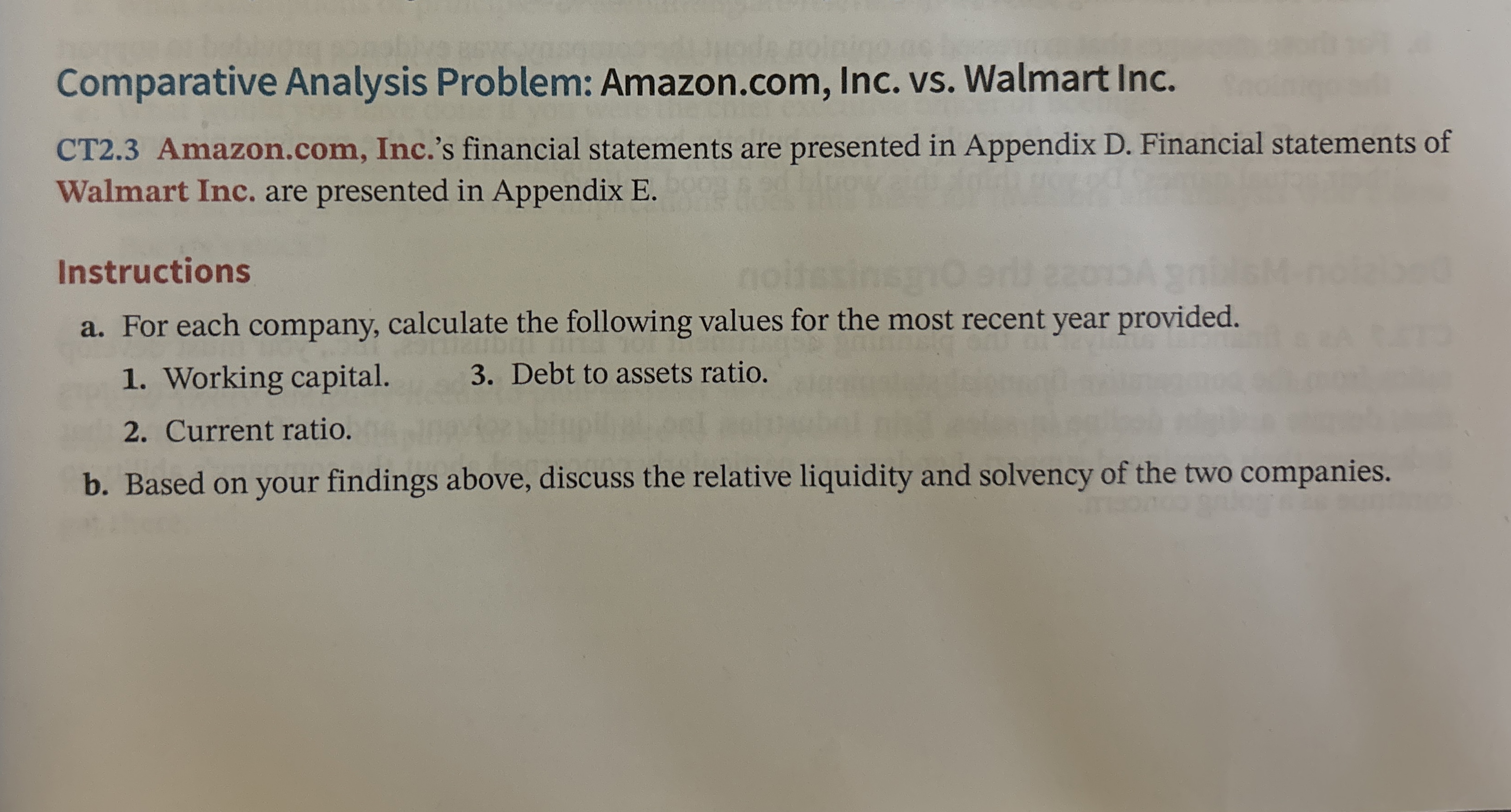 Solved Comparative Analysis Problem: Amazon.com, Inc. vs. | Chegg.com