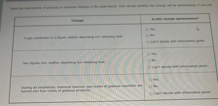 Solved Read The Descriptions Of Physical Or Chemical Changes | Chegg.com