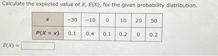 Solved Calculate the expected value of X,E(X), for the given | Chegg.com