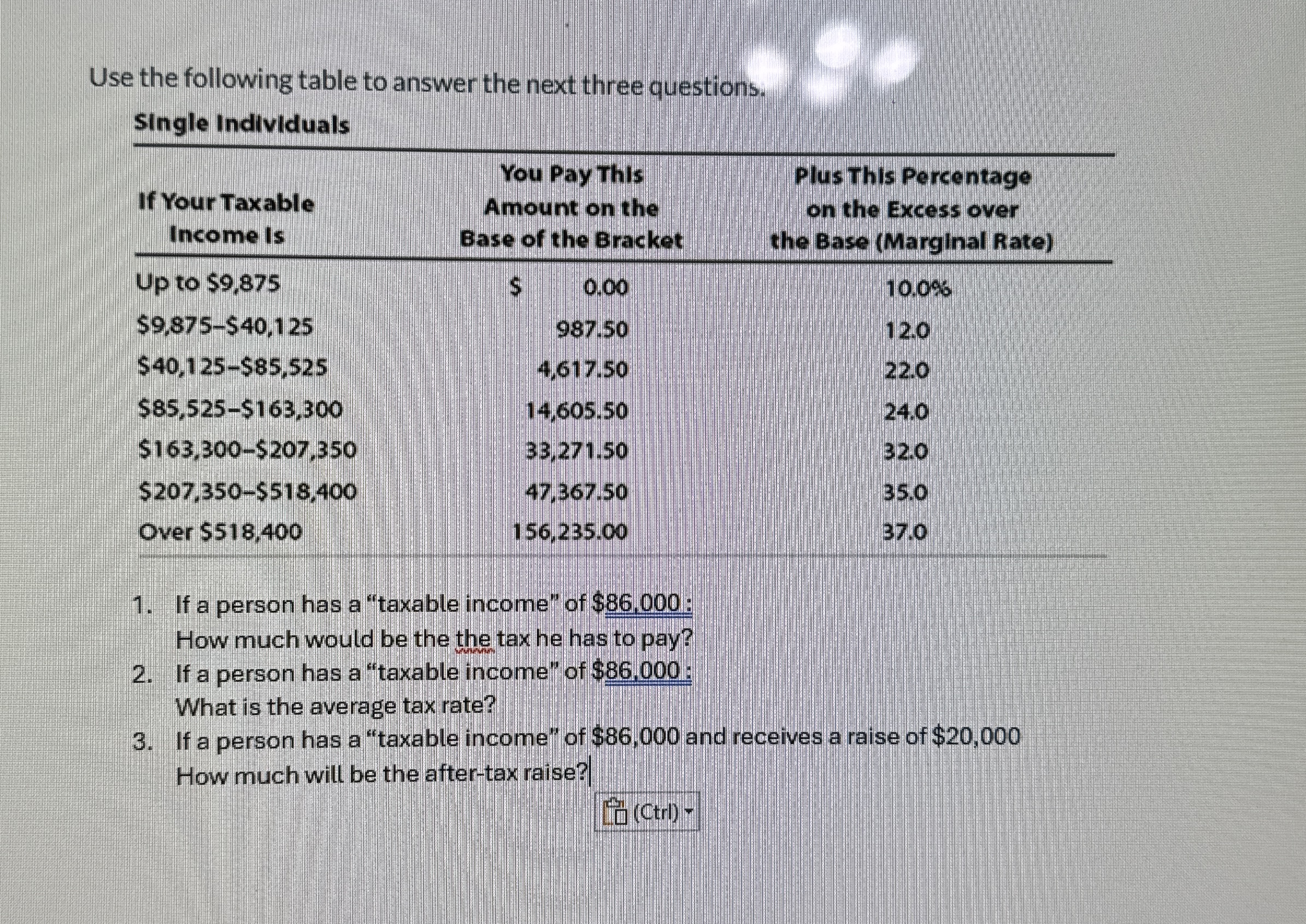 Solved Use the following table to answer the next three | Chegg.com