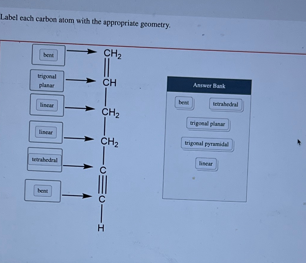 Solved Label each carbon atom with the appropriate geometry. | Chegg.com