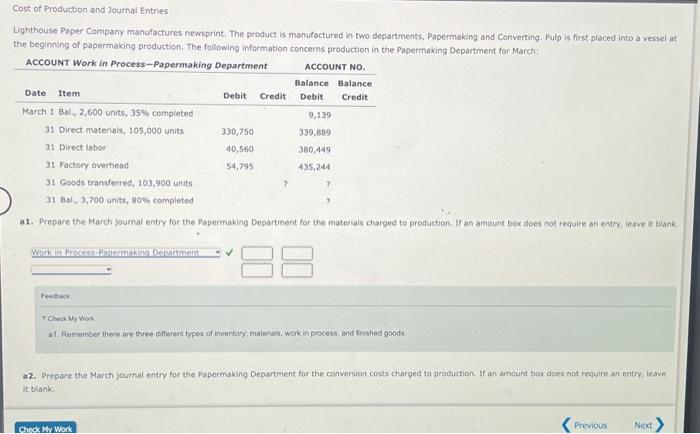 Solved Cost of Production and Journal Entries Ughthouse | Chegg.com