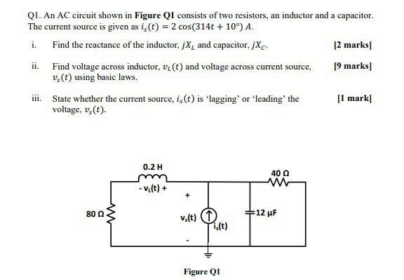 Solved QI. An AC circuit shown in Figure Q1 consists of two | Chegg.com