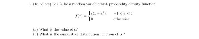 Solved 1. (15 points) Let X be a random variable with | Chegg.com