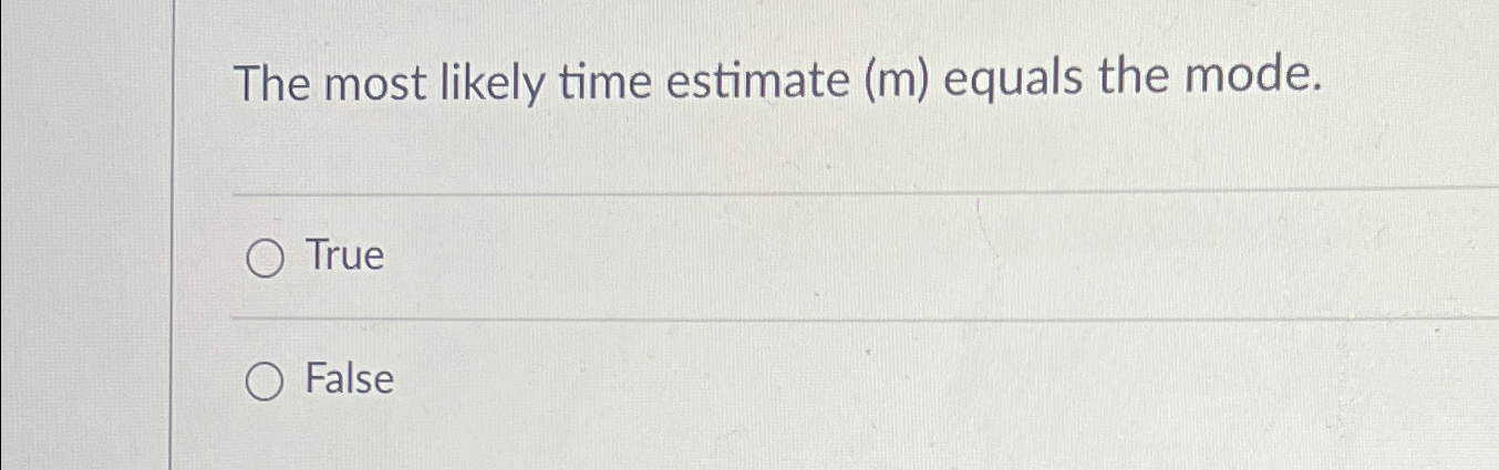 Solved The most likely time estimate (m) ﻿equals the | Chegg.com