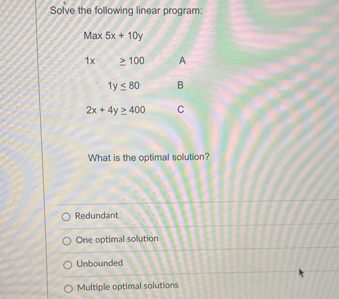 Solved Solve the following linear program: Max 5x + 10y 1x > | Chegg.com