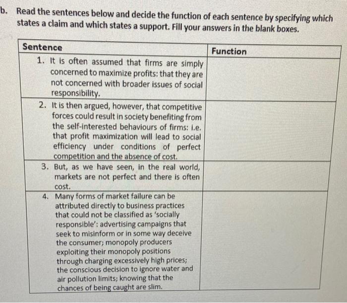 B. Read The Sentences Below And Decide The Function | Chegg.com