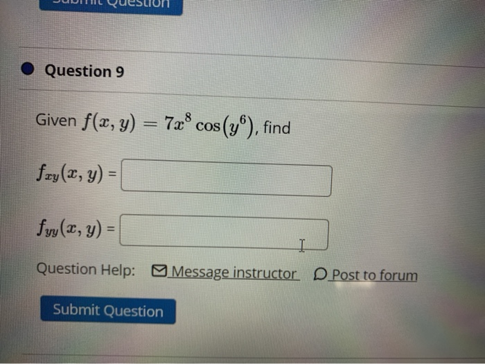 Solved स रpucsuit Question 9 Given F X Y 7x Cos Yº Chegg Com