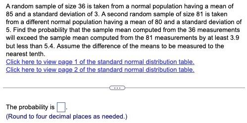 Solved A random sample of size 36 is taken from a normal | Chegg.com
