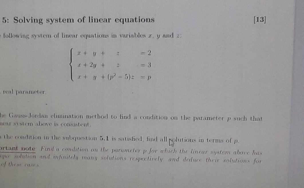 Solved 5: Solving System Of Linear Equations [13] Following | Chegg.com