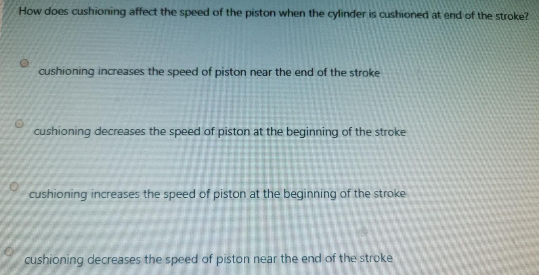 Solved How does cushioning affect the speed of the piston