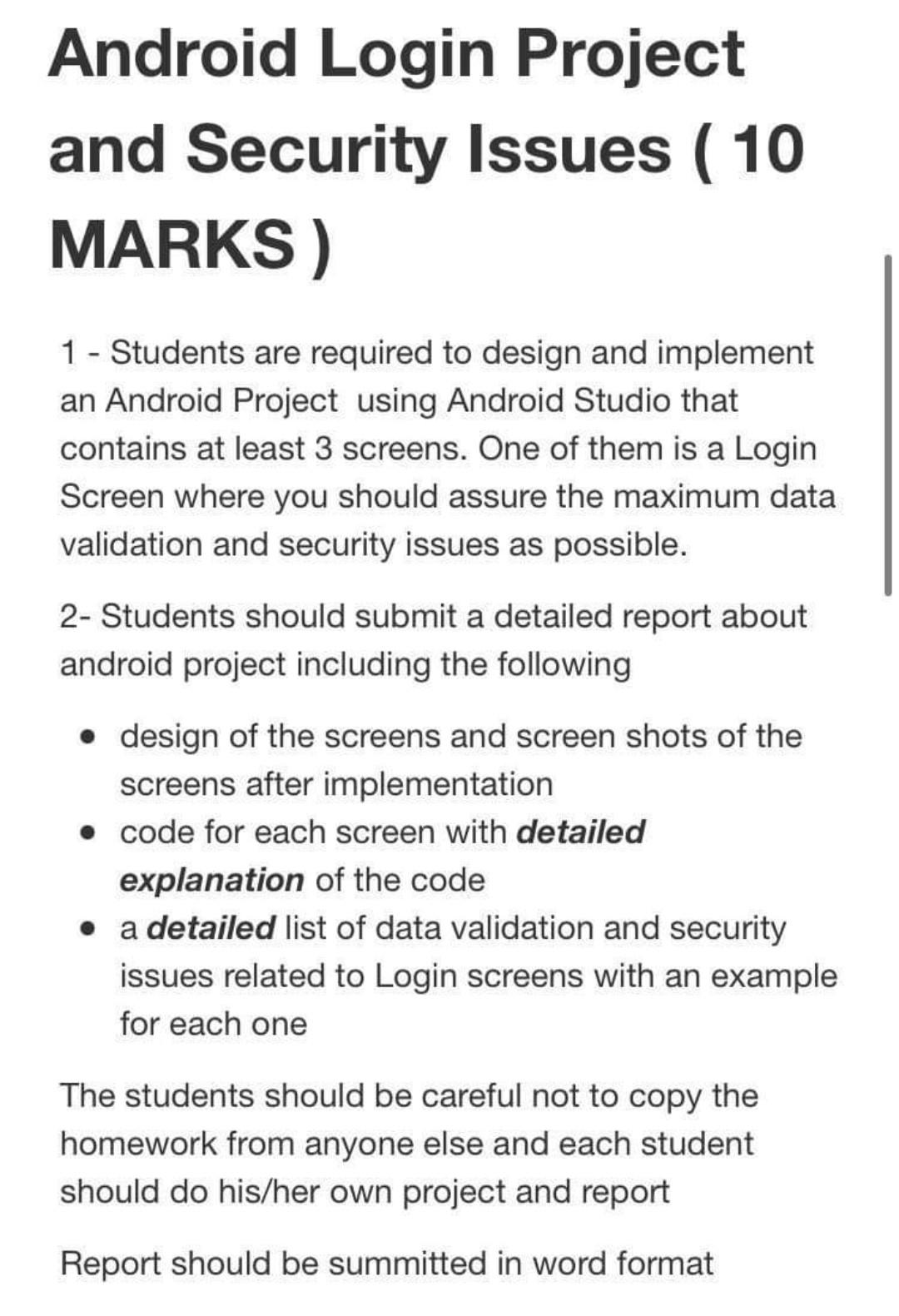 Solved Android Login Project and Security Issues (10 MARKS) 