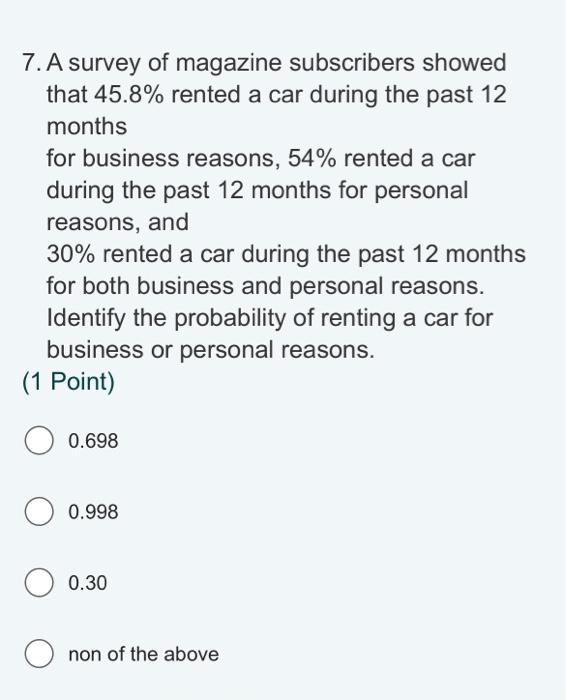 Solved 7. A Survey Of Magazine Subscribers Showed That 45.8% | Chegg.com