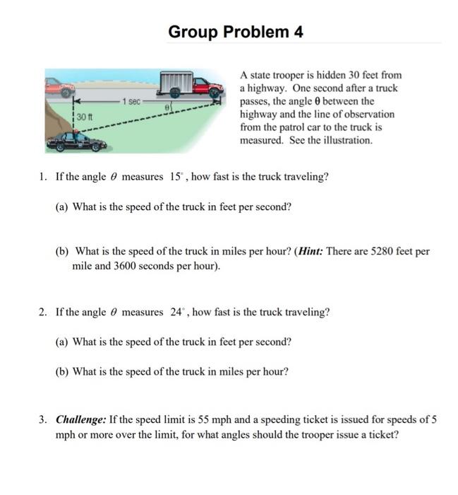 Solved Group Problem 4 A state trooper is hidden 30 feet | Chegg.com
