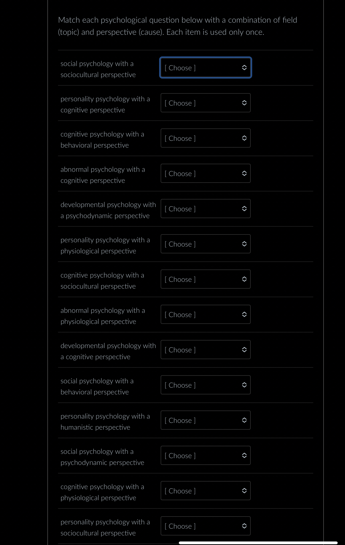 Solved Match each psychological question below with a | Chegg.com