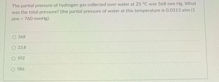 Solved The partial pressure of hydrogen gas collected over | Chegg.com